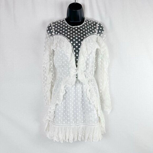 Alice McCall Forever Young White Lace Illusion Ruffle Mini Dress US 2 Bridal - Picture 2 of 11
